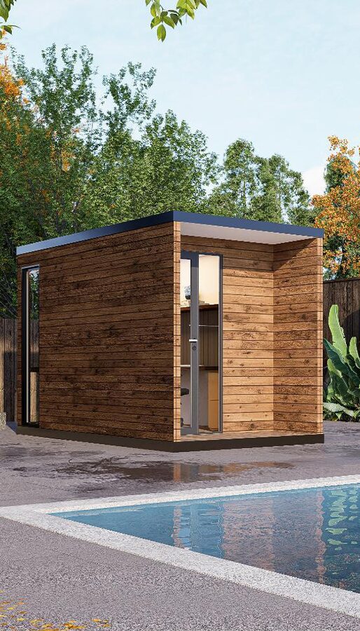 Custom garden shed with built-in planter boxes