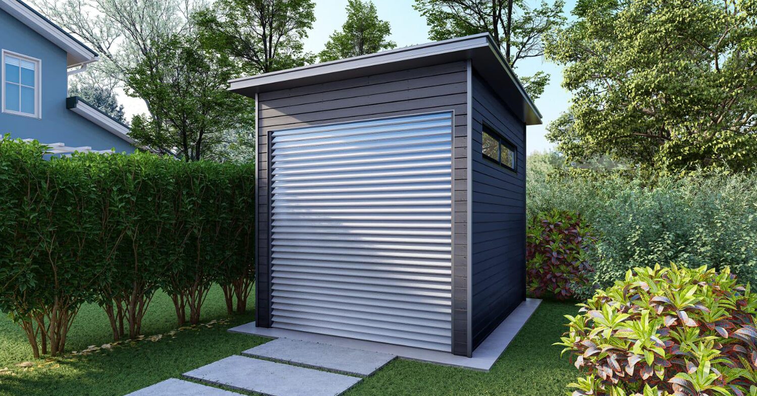 Spacious garden shed with double doors and windows